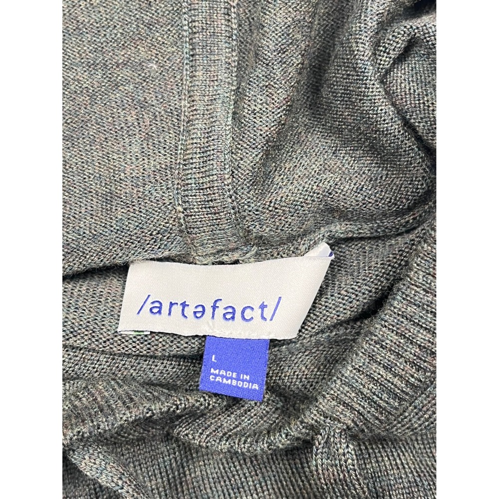 Artefact Merino Wool Pullover Hoodie Mens Large Olive Green Knit Sweater - Picture 3 of 8